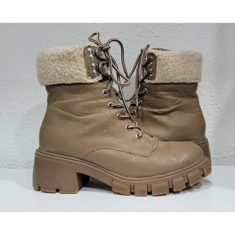 Mia Women's 8 Taupe Chunky Heel Boots Faux Fur Manmade uppers & Soles